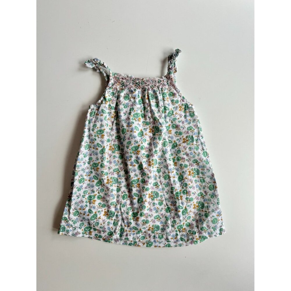 Baby Girls' BABY BODEN Dove Green Floral Cotton Poplin A-Line Dress, Size 6-12M